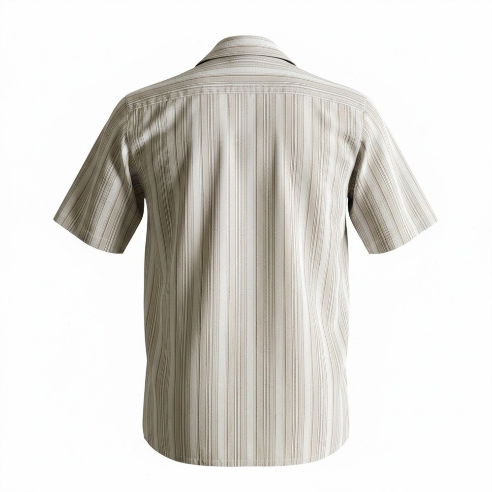 Bassiri Uomo‎ Mens M Tan Striped Microfiber Short Sleeve Button Up Casual Shirt - Picture 2 of 9